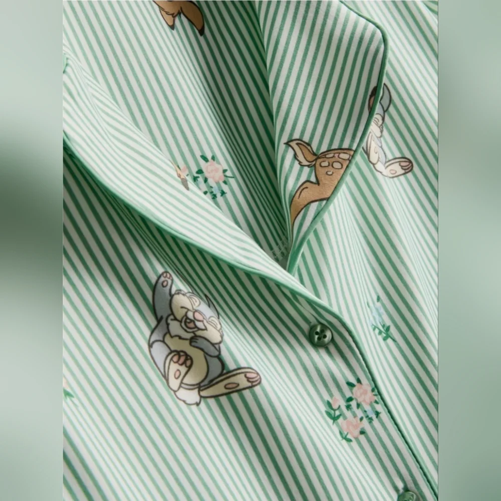 Disney’s Bambi Striped Boyfriend Pajamas button-up Set, Green. Primark - Picture 6 of 10